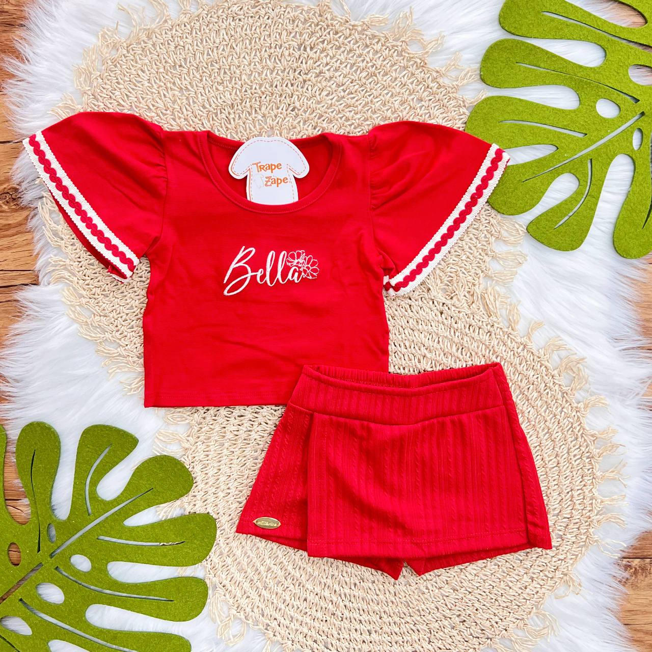 Conj. Blusa Flare Bella e Short  - Vermelho